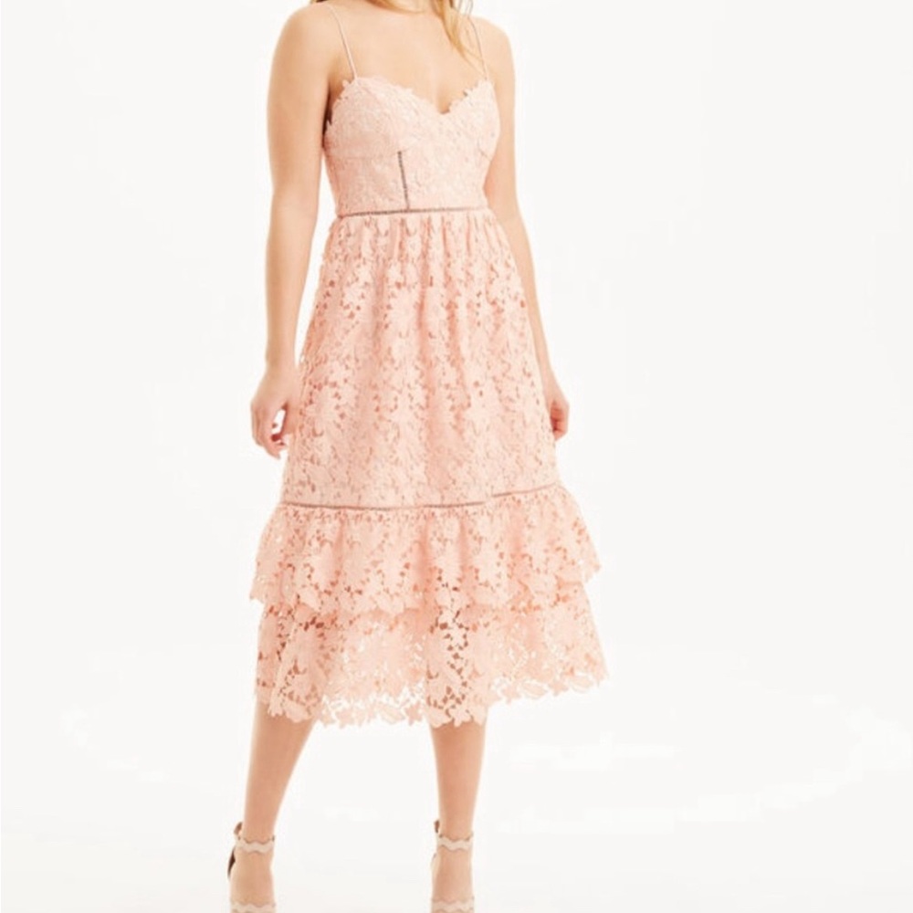 Club Monaco Blush Lace Tiered Midi Dress